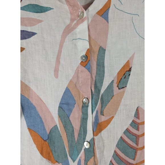 Cynthia Rowley Linen Top Women Plus 1X White Floral Roll Tab Sleeves Tunic - Picture 4 of 7